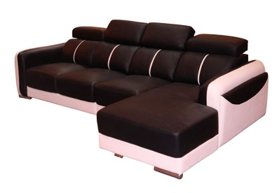 L-Shaped Leather Sofa with Adjustable Headrest